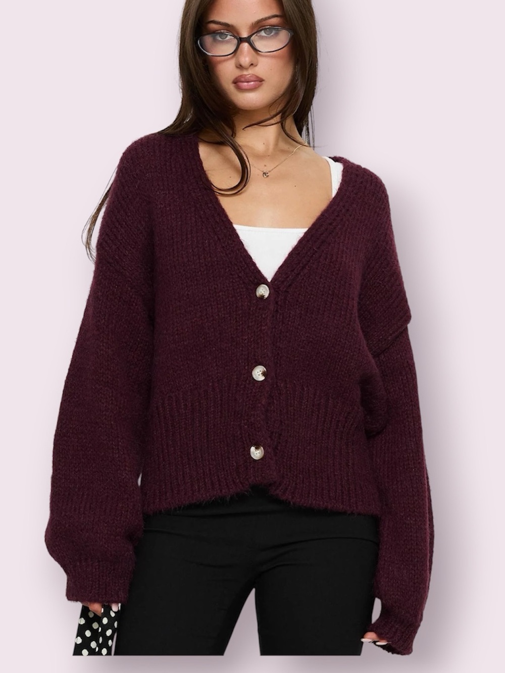 NWT Princess Polly Yasmyn Knit Cardigan Sweater Burgundy Size L/XL